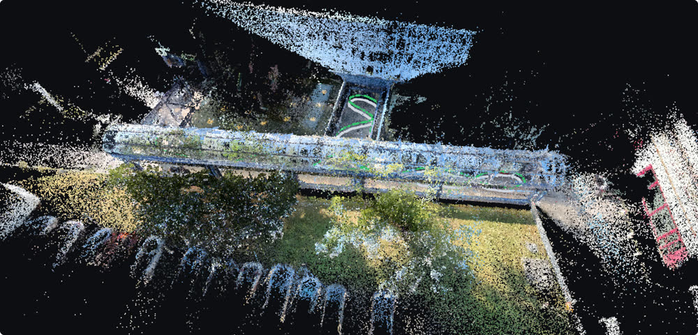 preview of the interactive 3D viewer: both aligned point clouds and the camera trajectories